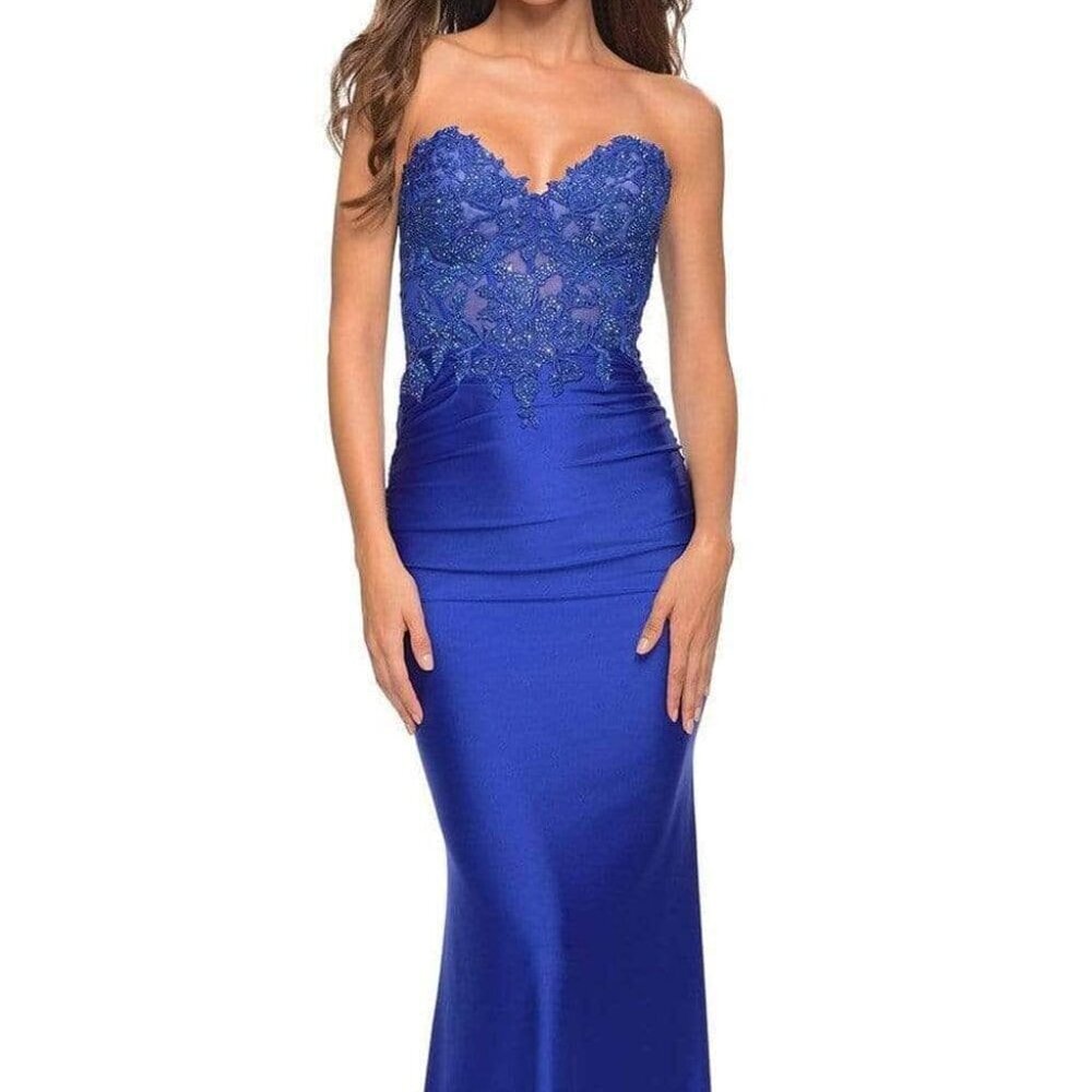SALE NWT La Femme 30720SC Prom Dress Jersey/Lace Royal Blue size 14